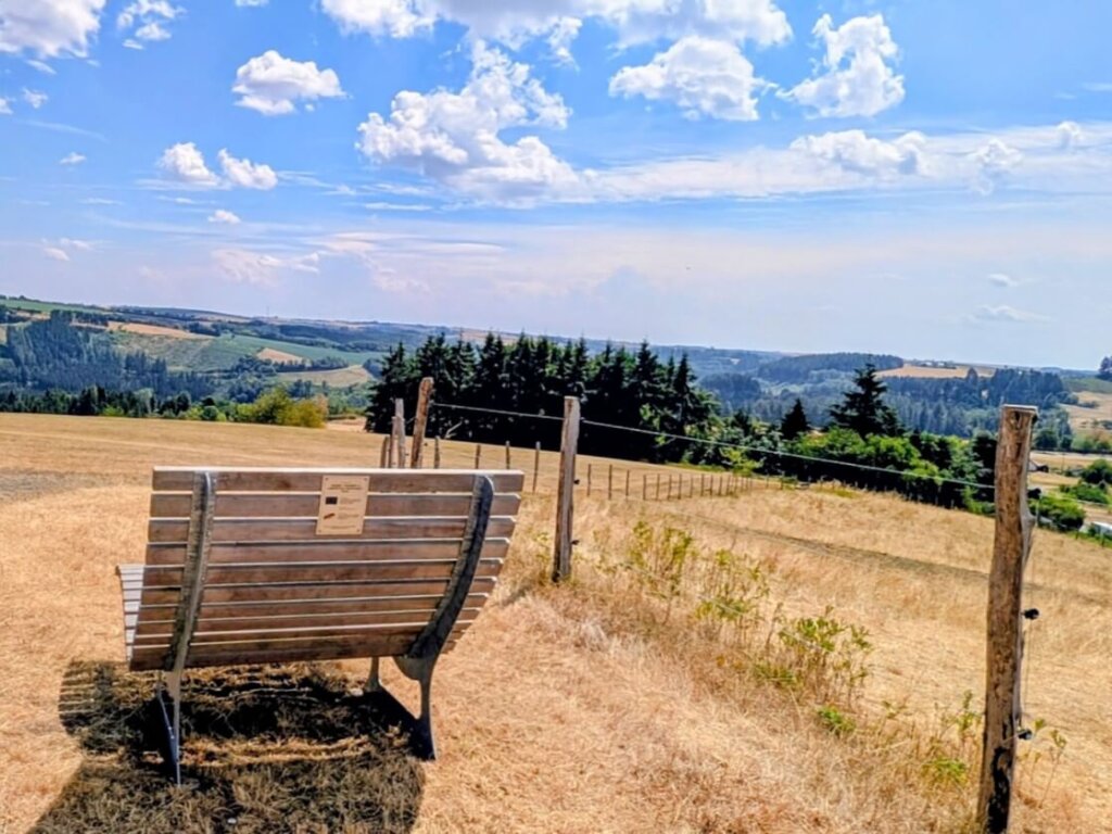 Aussichtsbank mit weitem Blick über die Landschaft rund um Daleiden